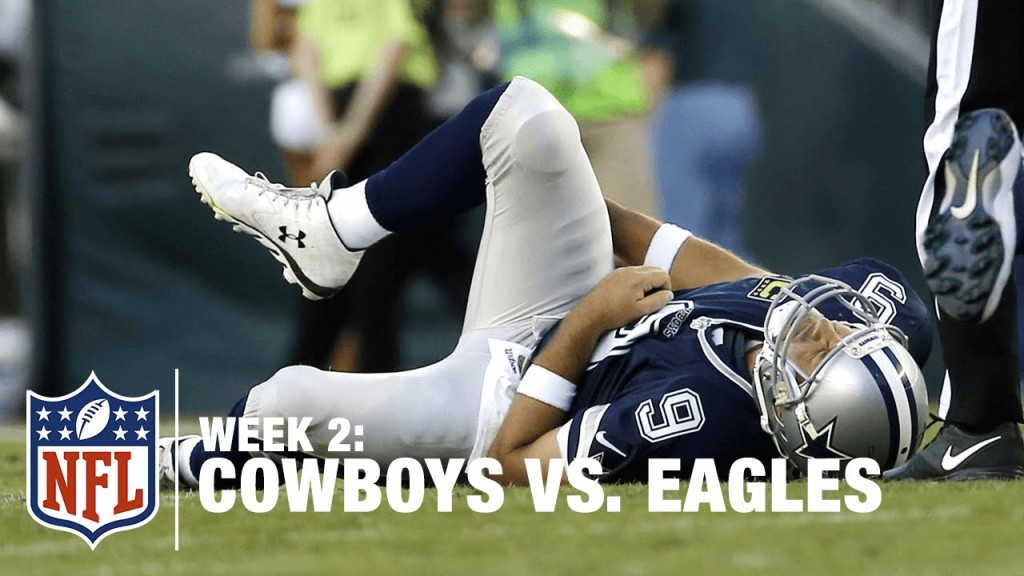 tony romo injured eagles via nfl youtube